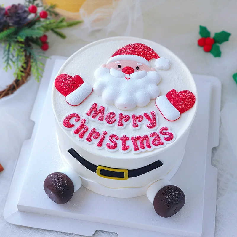 1 set Happy Birthday Cake Topper resin DIY Santa Snowman Kid's Christmas Cake Topper for Xmas Family Party Dessert Decoration