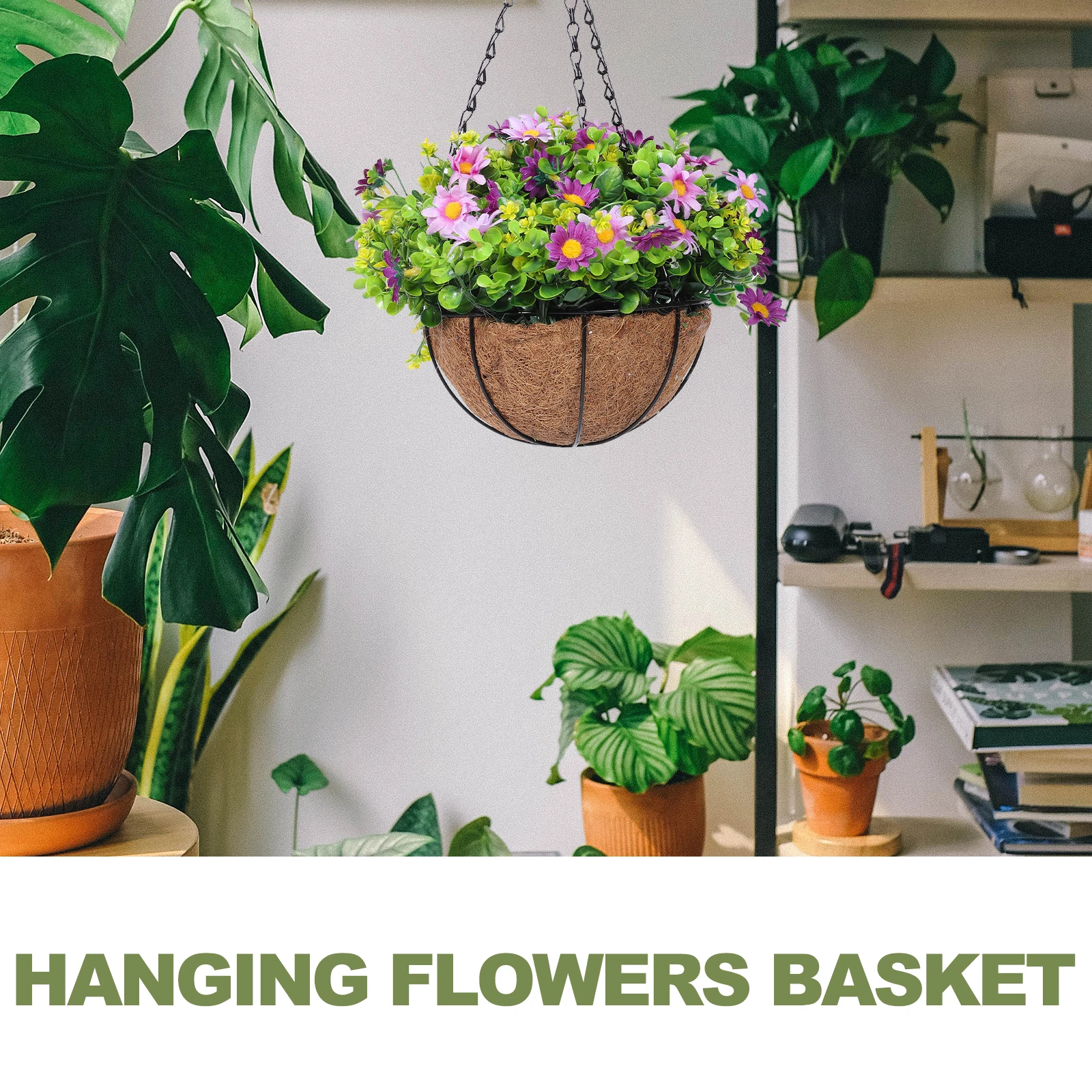 

Coconut Fiber Flower Baskets Hanging Garden Decor Artificial Flowers Plant Pots Home Balcony Decoration Indoor Outdoor Use