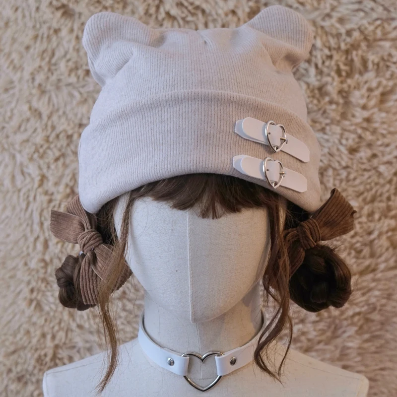 Cappello da donna Berretti lavorati a maglia Berretti con orecchie di gatto carino Y2k Streetwear Cappelli invernali caldi Lolita Copricapo per ragazze Cappello vintage