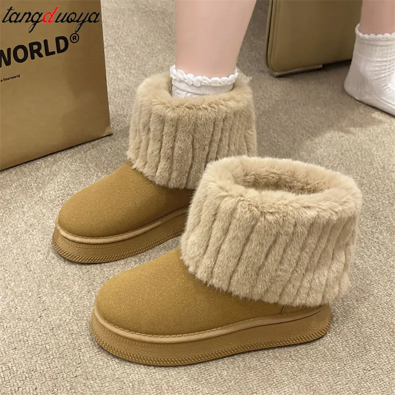 New fashion Winter Boots for Women New Faux Fur Ankle Boots Thick bottom anti slip women\'s shoes Ladies Casual Flat Short Boots