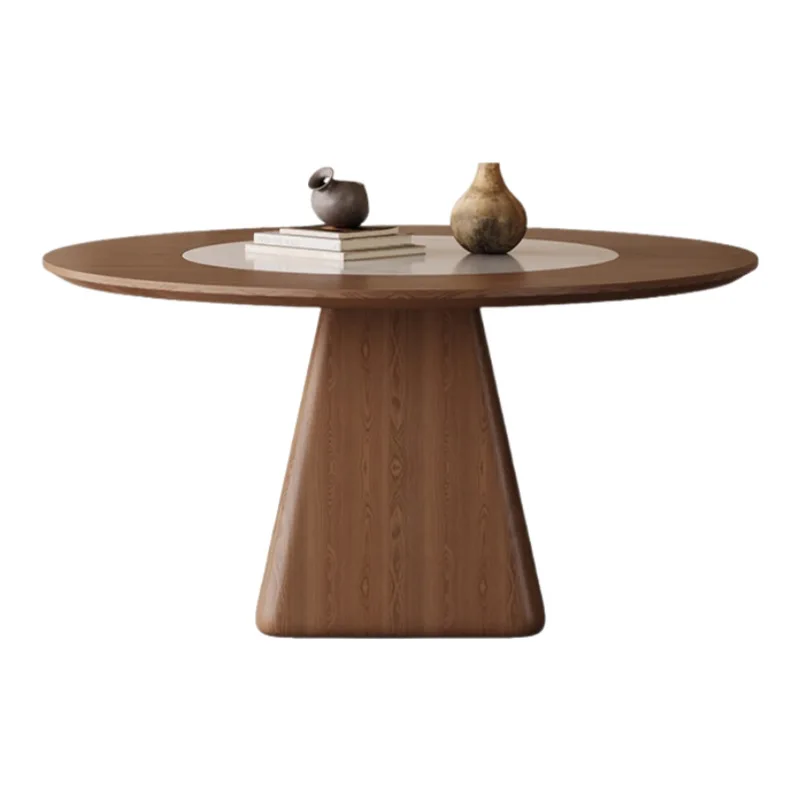 

Embedded slate turntable solid wood round dining table household round table large apartment medieval ash wood dining table
