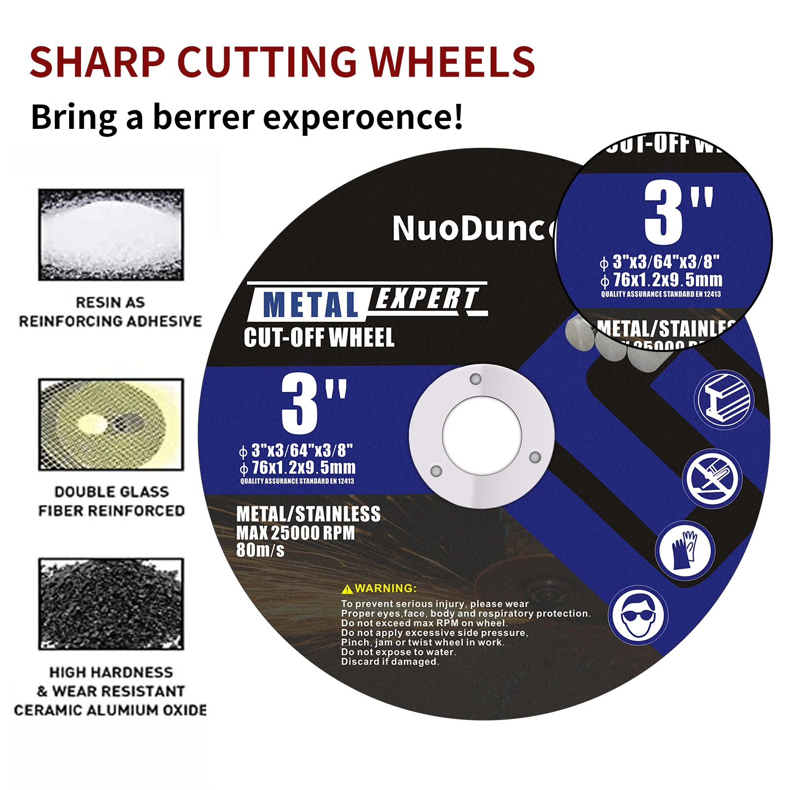 76mm Metal Cutting Disc for Angle Grinder 9.5mm Bore Cut off Wheel Stainless Steel Sanding Grinding Saw Blade for Metal