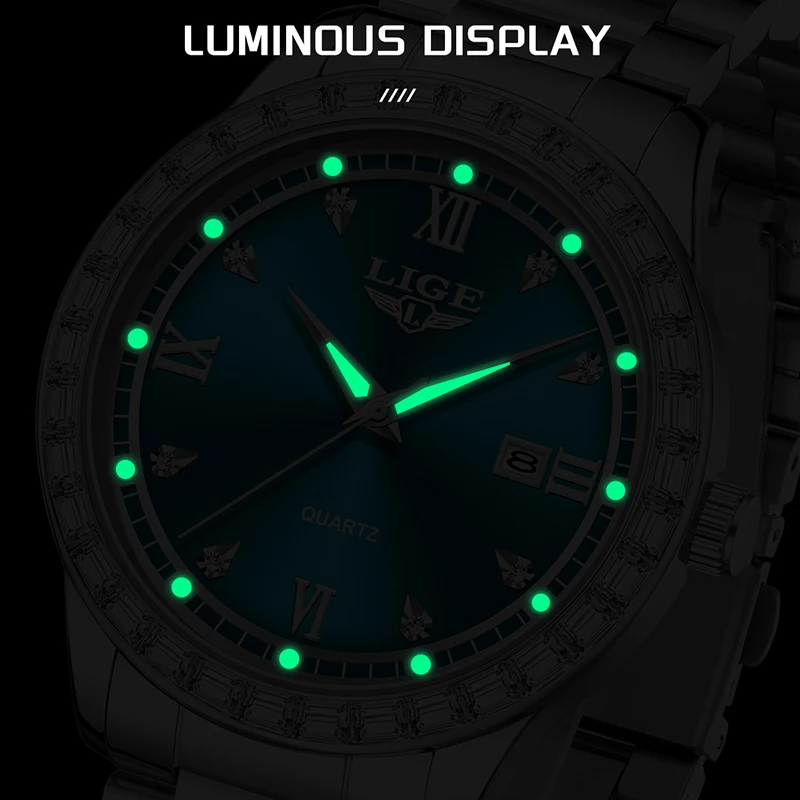 ساعة LIGE للرجال موضة ستانلس ستيل مقاومة للماء ساعات رياضية للرجال كاجوال للأعمال مضيئة كوارتز كرونوغراف ساعة ذكر