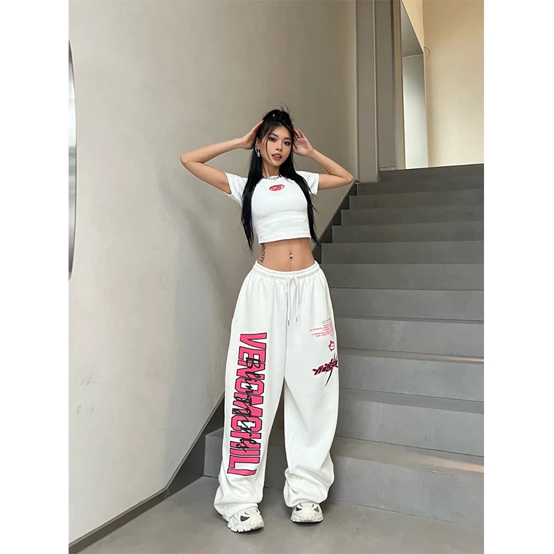 Imagem -02 - Mulheres Extragrandes Carta Impressão Moletom Calças de Perna Larga Harajuku Baggy Joggers Coreano Cintura Alta Calças Esportivas Streetwear Y2k