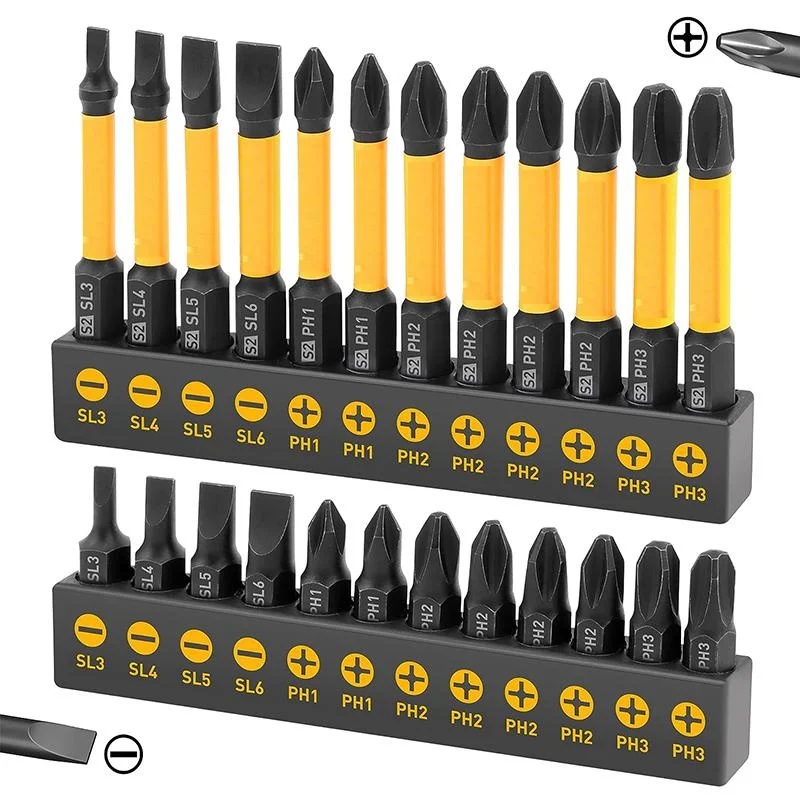 

24Pcs Magnetic Screwdriver Set Slotted Cross Screwdriver Bits 1/4 Inch Shank 25mm 60mm Cross Flat Head Drill Bit