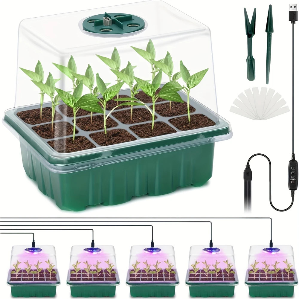 5 pçs led espectro completo planta crescer luzes kit de germinação primavera bandejas de germinação de sementes estufa planta ferramenta de desenvolvimento