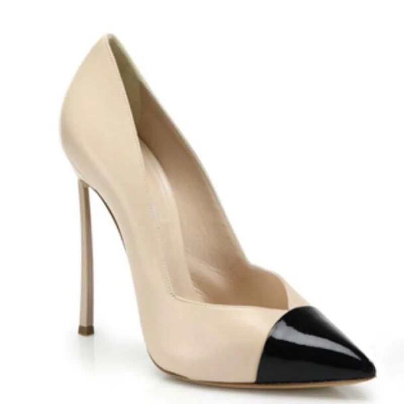 

Beige Burgundy Shiny Pointed Toe Patchwork Blade Heel Pumps Sexy Woman 6 8 10 cm Metal Heel V-cut Shallow Slip On Banquet Shoes