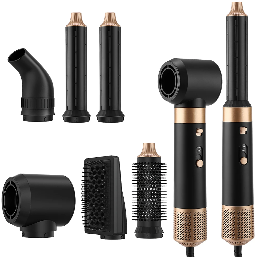 6-in-1 Heißluftbürste Haartrockner 850W Professionelles Styling-Tool 3 Heizstufen 3 Geschwindigkeiten Austauschbare Bürstenköpfe Glättend Lockend Volumen-Gebend für Salon, Zuhause und Reisen