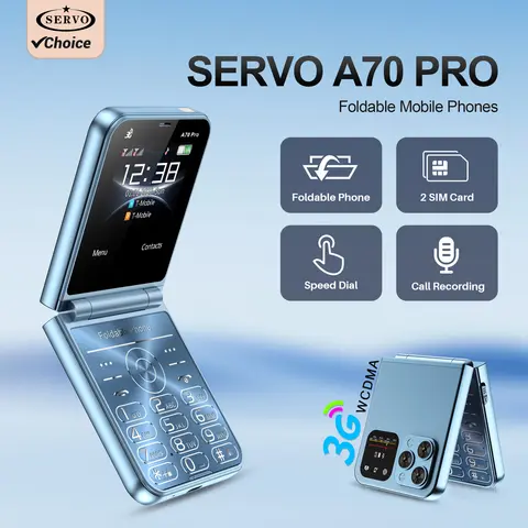 SERVO A70 PRO 3G WCDMA teléfono móvil 2 cámara SIM marcación rápida grabación de llamadas automática linterna 1000mAh batería 180 °   Radio FM para teléfono abatible