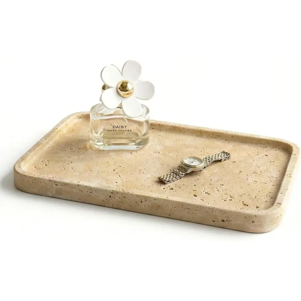 

Travertine Stone Tray, Elegant Decorative Natural Marble Tray or Vanity, Bathroom, Kitchen and Home Decor, e Natural Stone
