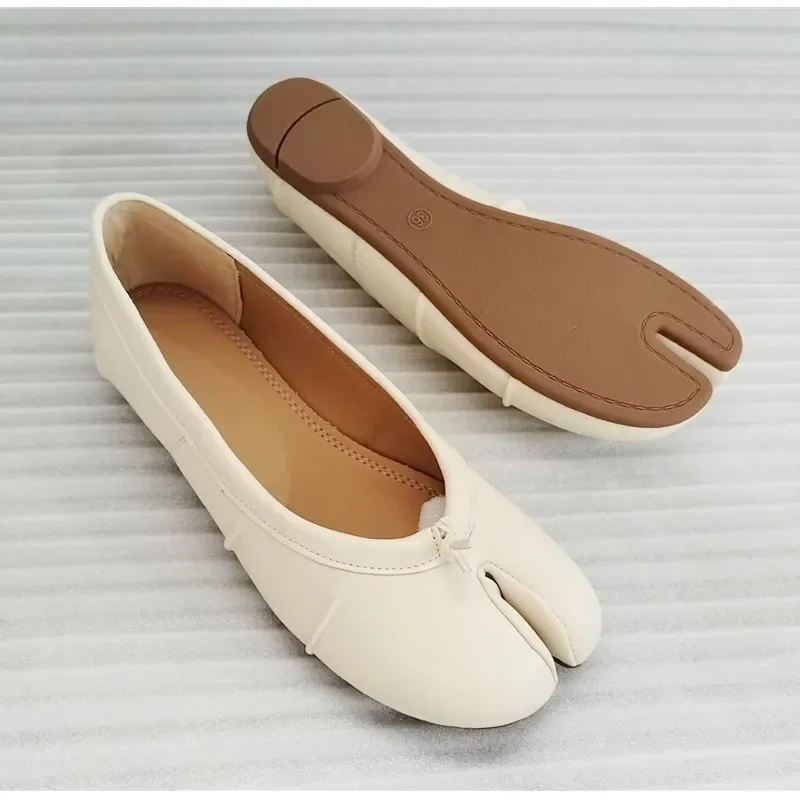 Split-Toe Damen Ballerinas Modische Tabi-Schuhe Lässige Slip-on Loafers Damen Plissierte Leder-Espadrilles Zapatillas Mujer – Detail 12