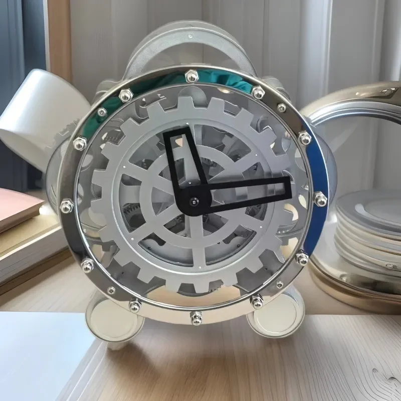 Miaoke European Style Double Leg Gear Rotating Desk Clock Creative Stainless Steel Decorative Table Clock  Living Room