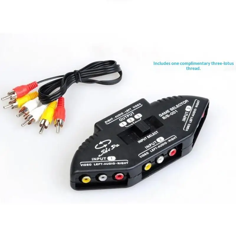 3 In 1 Out AV Audio Video Splitter for Old TV Connection Signal Switcher with AV Cable for DVD VCD VCR Daily Use