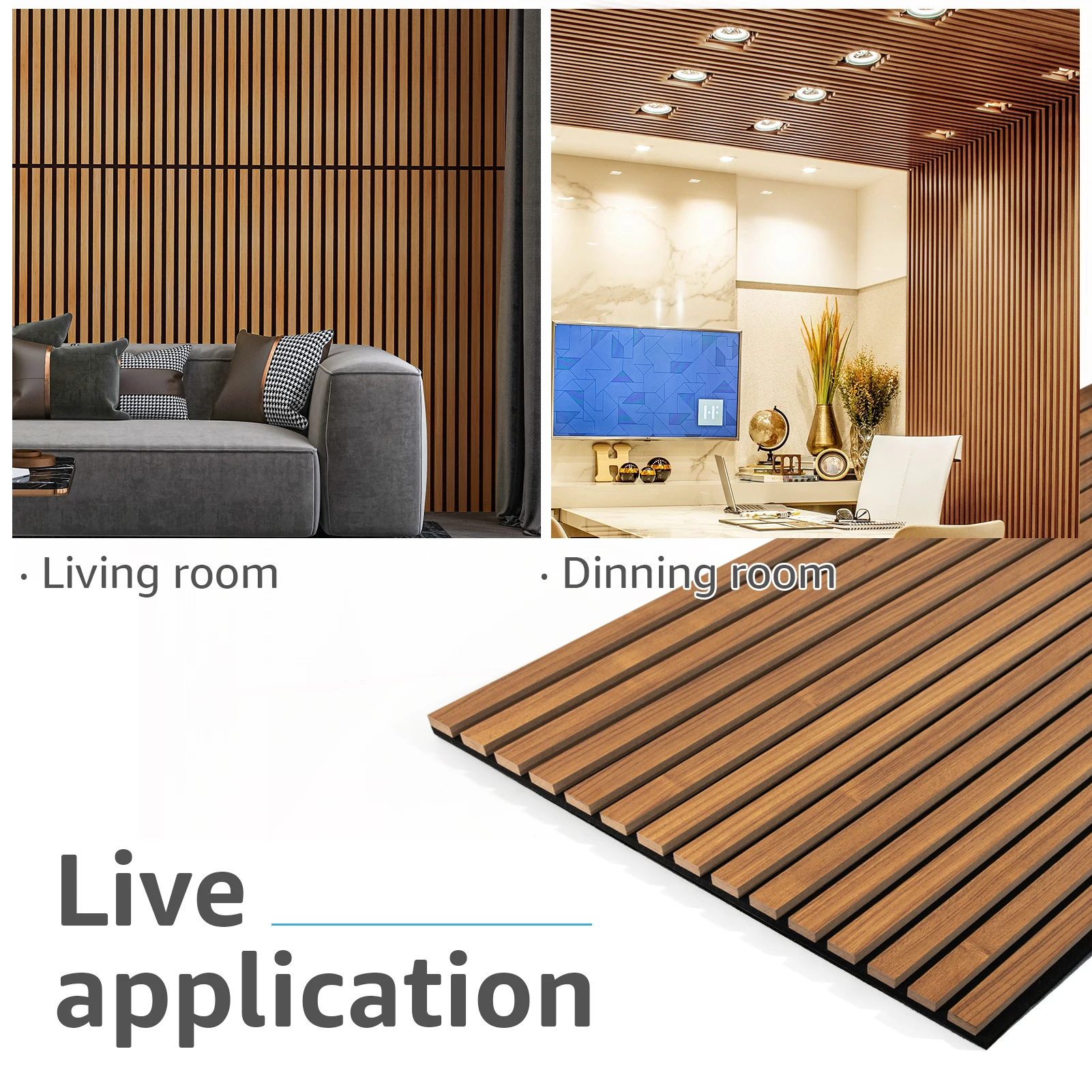 Art3d 4 Wood Slat Acoustic Panels for Wall and Ceiling - 3D Fluted Sound Absorbing Panel with Wood Finish