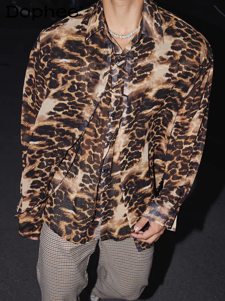 

Fashion Handsome Leopard Print Long Sleeve Shirts Men's 2026 Spring New Loose Comfort Trendy Shirt Male Handsome Breathable Tops