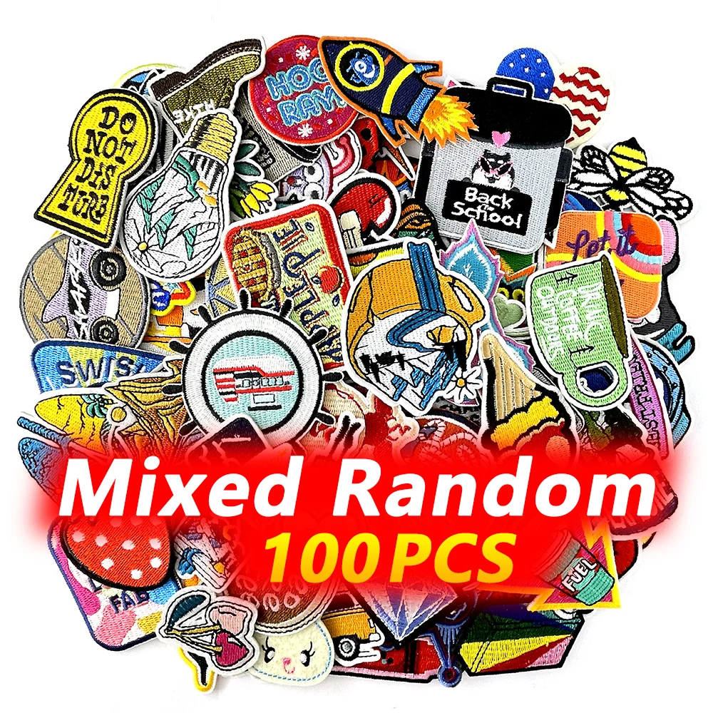 100Pcs Random Mixed Cloth Patch Packaging Decoration Patches Embroidery Applique Ironing Clothing Supplies Decorative Parches