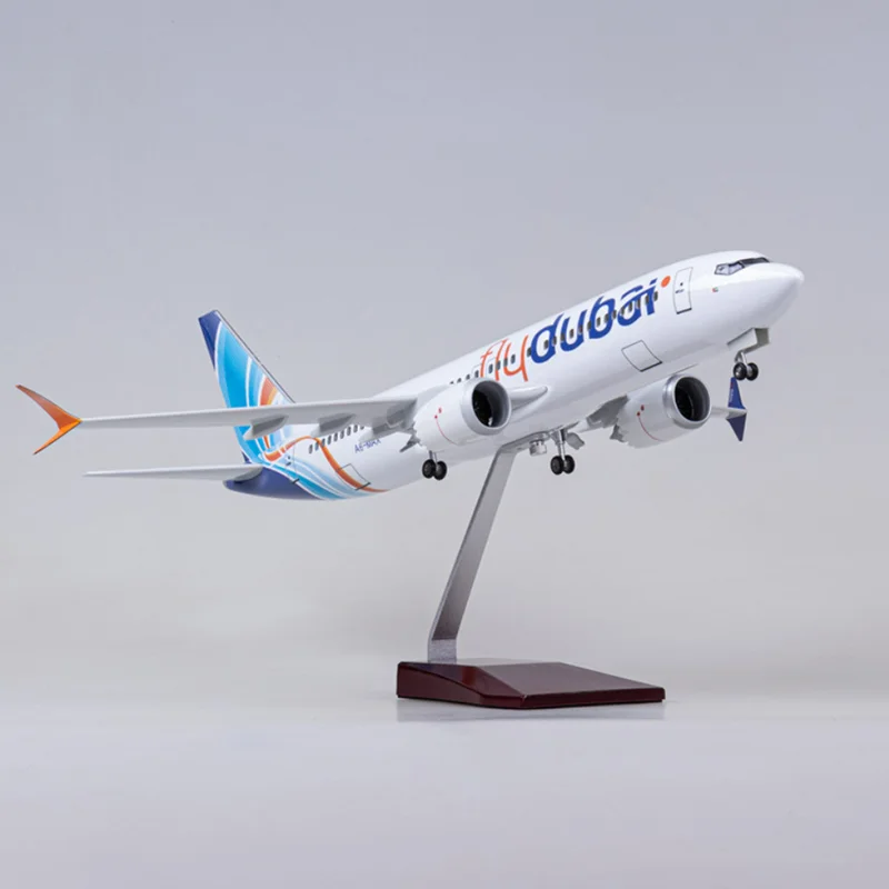 1/85 Scale 47CM Airplane 737MAX B737 MAX Aircraft Fly Dubai Airways W Light and Wheel Diecast Resin Plane Model Toy Collection