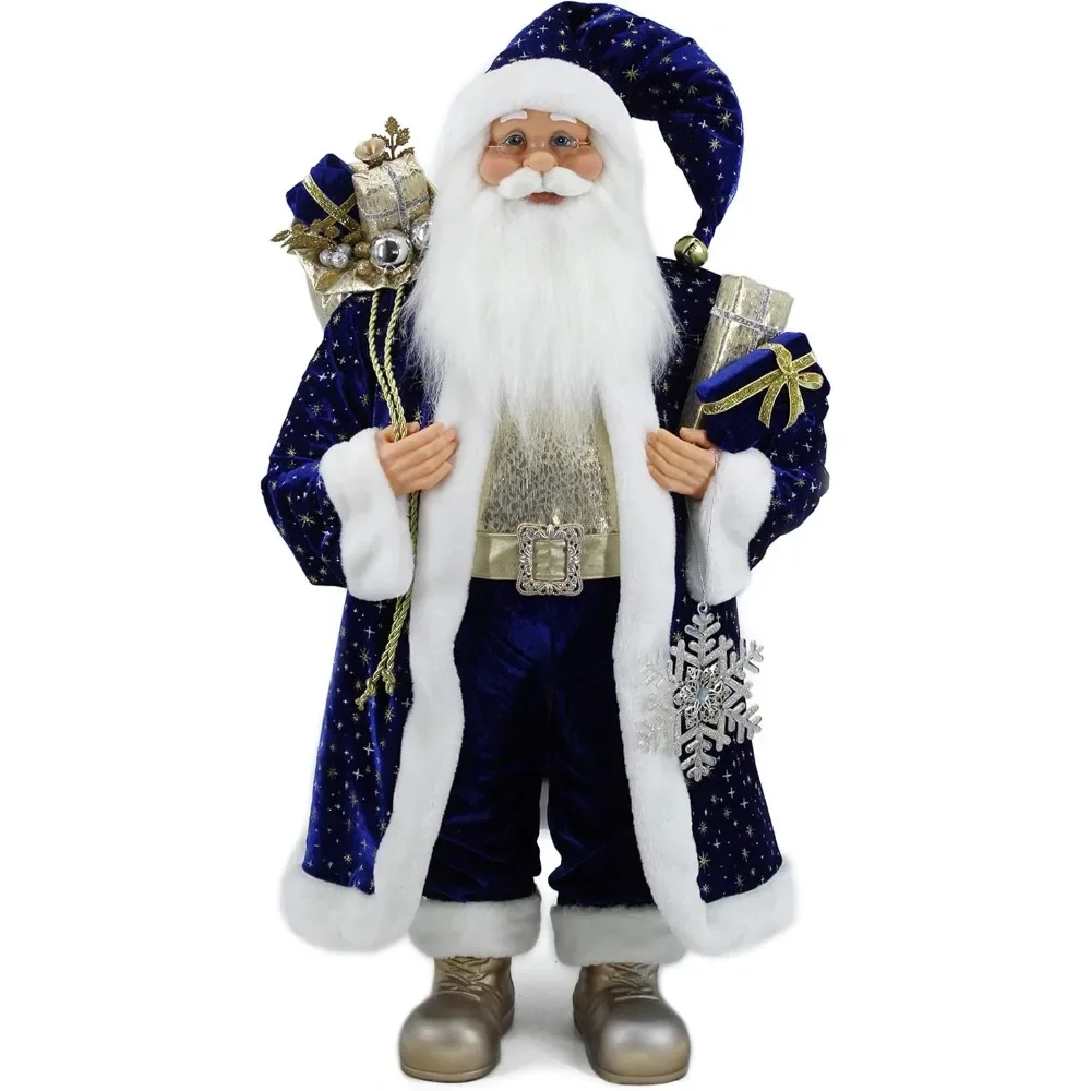 

Collection 36" Inch Standing Blue, Gold, Silver Snowflake, Presents Grand Santa Claus Christmas Figurine Figure Decoration