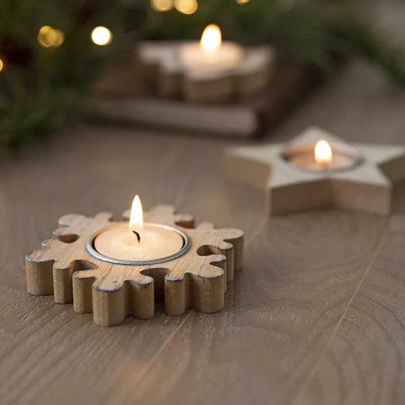 Candelabro de madera con forma de árbol de Navidad, portavelas con forma de copo de nieve para decoración del hogar, 2022