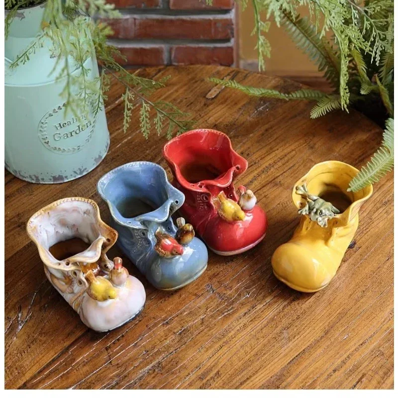 European-style Underglaze Multicolored Porcelain Home Decor Smooth Durable Succulent Flower Pot Creative Little Boots Pen Holder