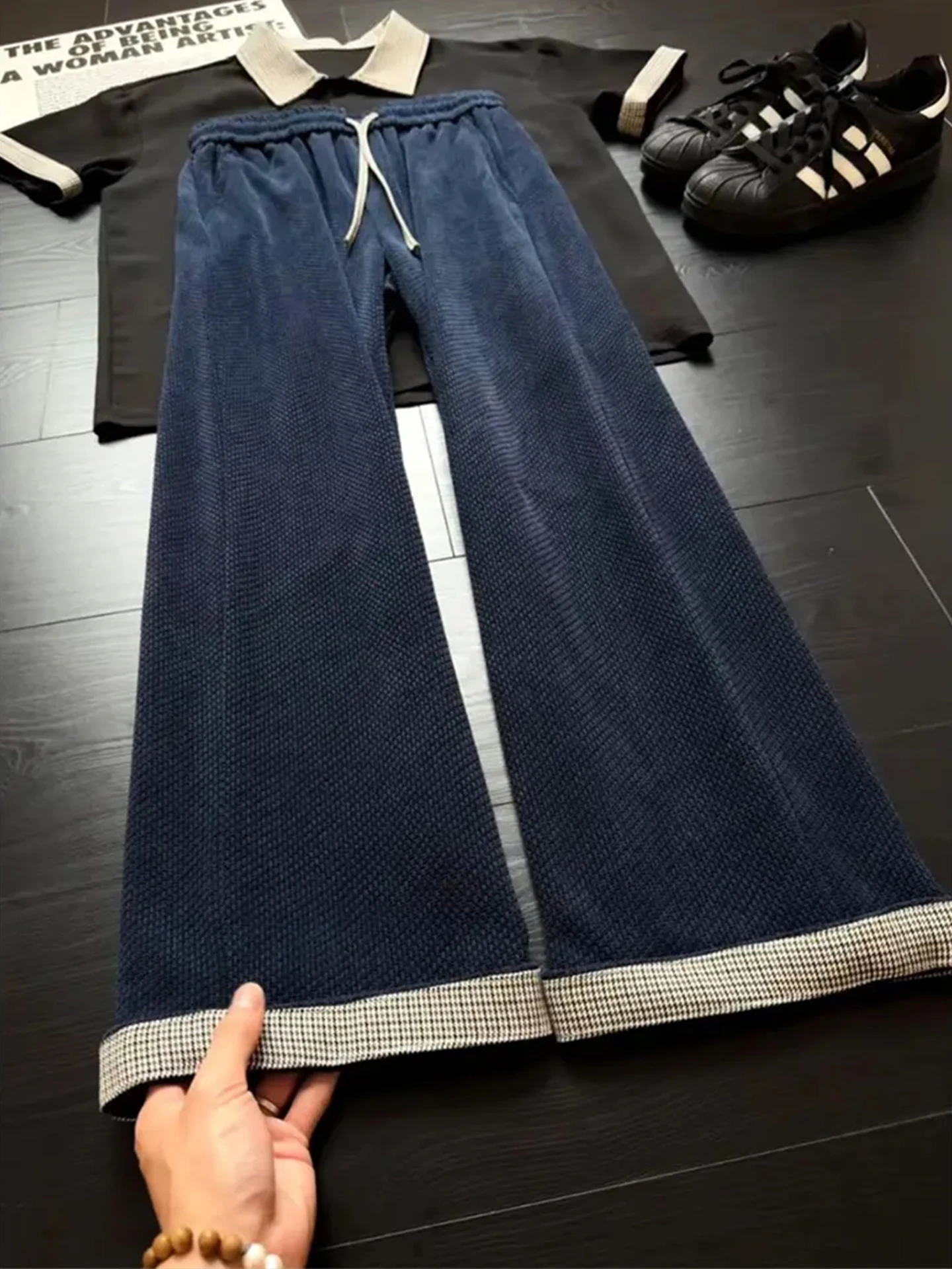 Blue Dragon Scale Patchwork Men's Summer Texture Breathable Sport Pants Straight Leg Long Casual Trousers Non-Lightweight