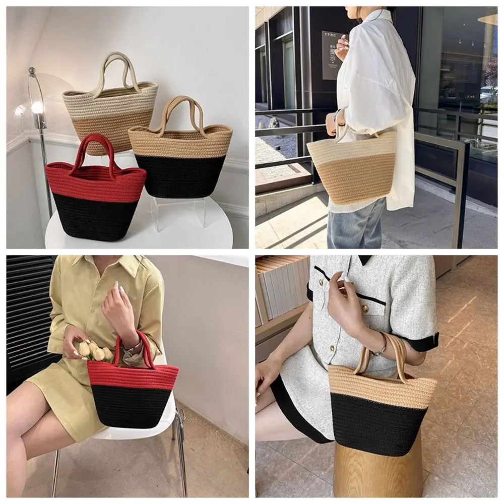 

Simple Patchwork Women Tote Bag Large Capacity Korean Style Large Wrist Bag Ins Weave Handbag Streetwear