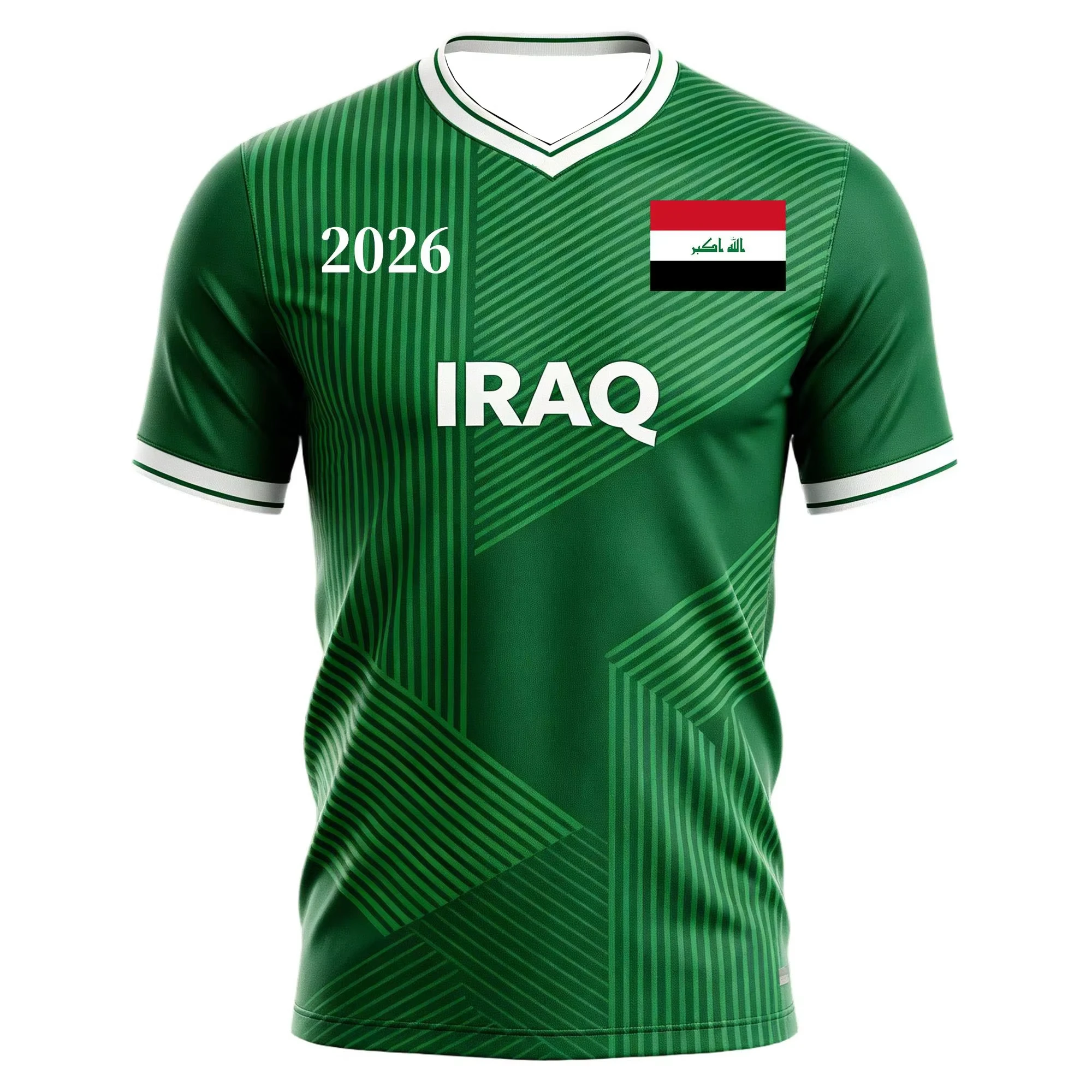 2026 New Iraq Football Jersey Green Geometric Pattern Breathable Quick Dry Soccer Shirt For Fans Kids Adults