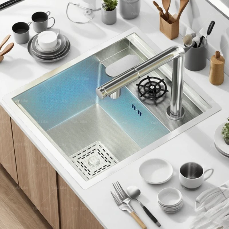 

Silver Stainless Steel Hidden Kitchen Sink Bar Apartment Small Single Slot With Lid Cup Washer Household Mini Wash Dish Basin