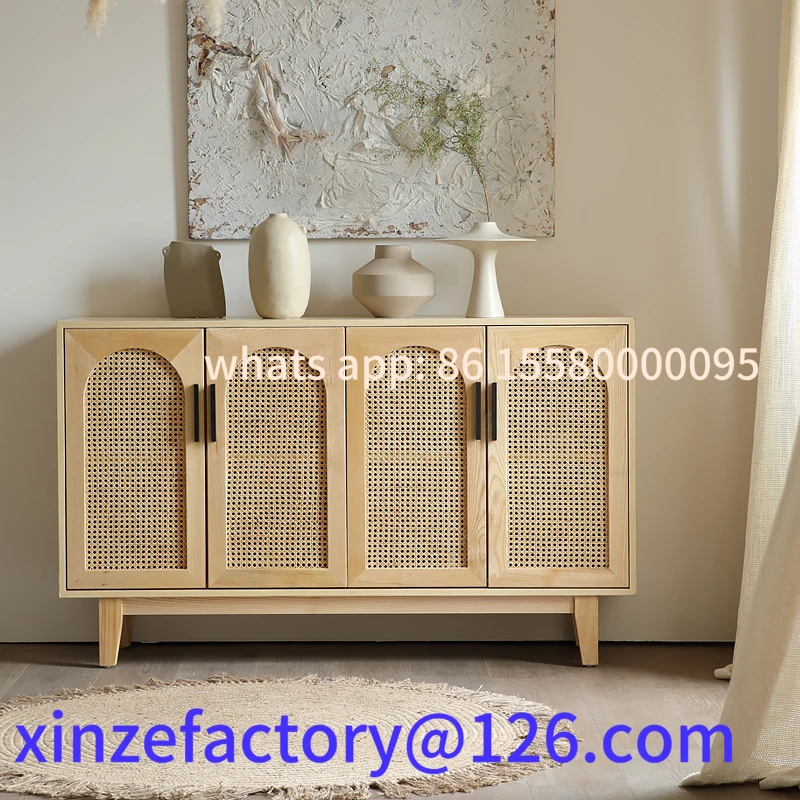 

Customizable wabi-sabi wind solid wood rattan dining side cabinet Nordic home
