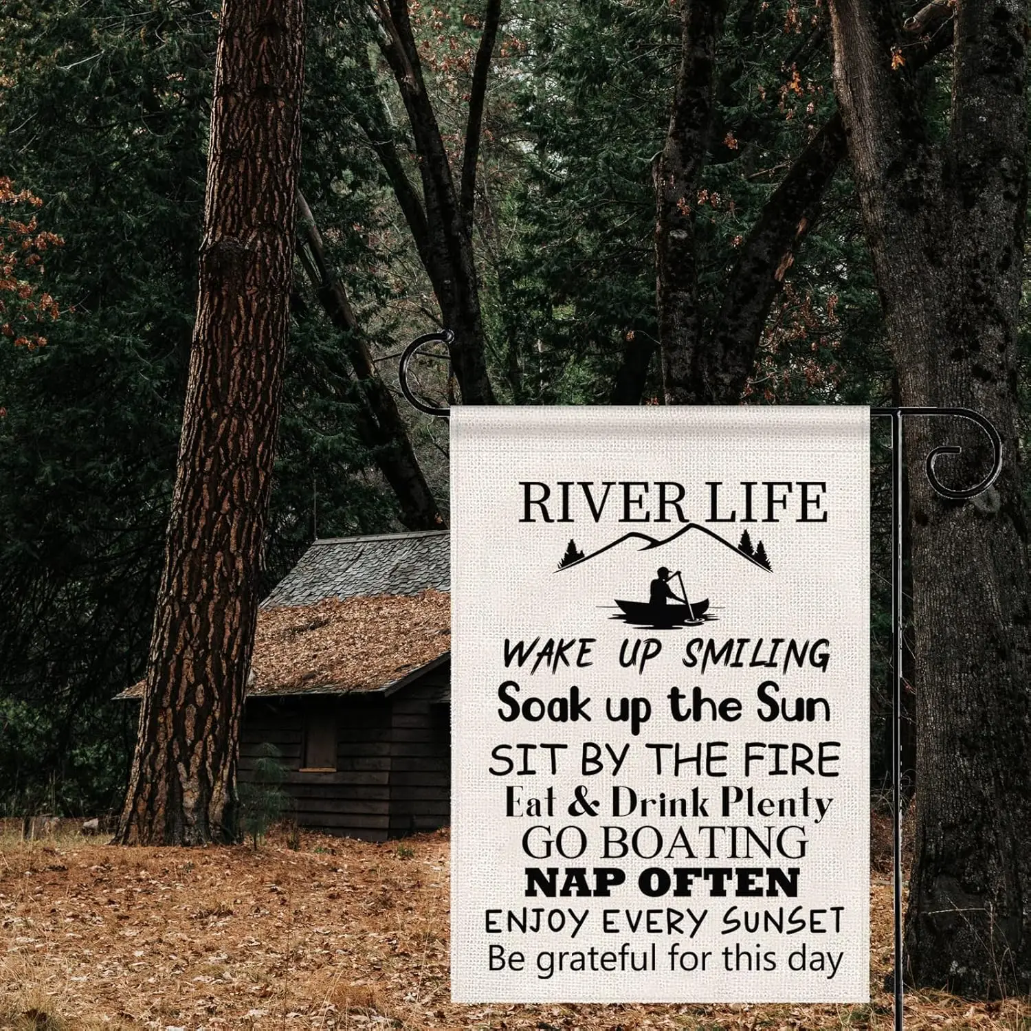 POFULL River House Life Better Garden Yard Flags - Cabin Gift Mountain Housewarming Gift (Life Flag) PPZ