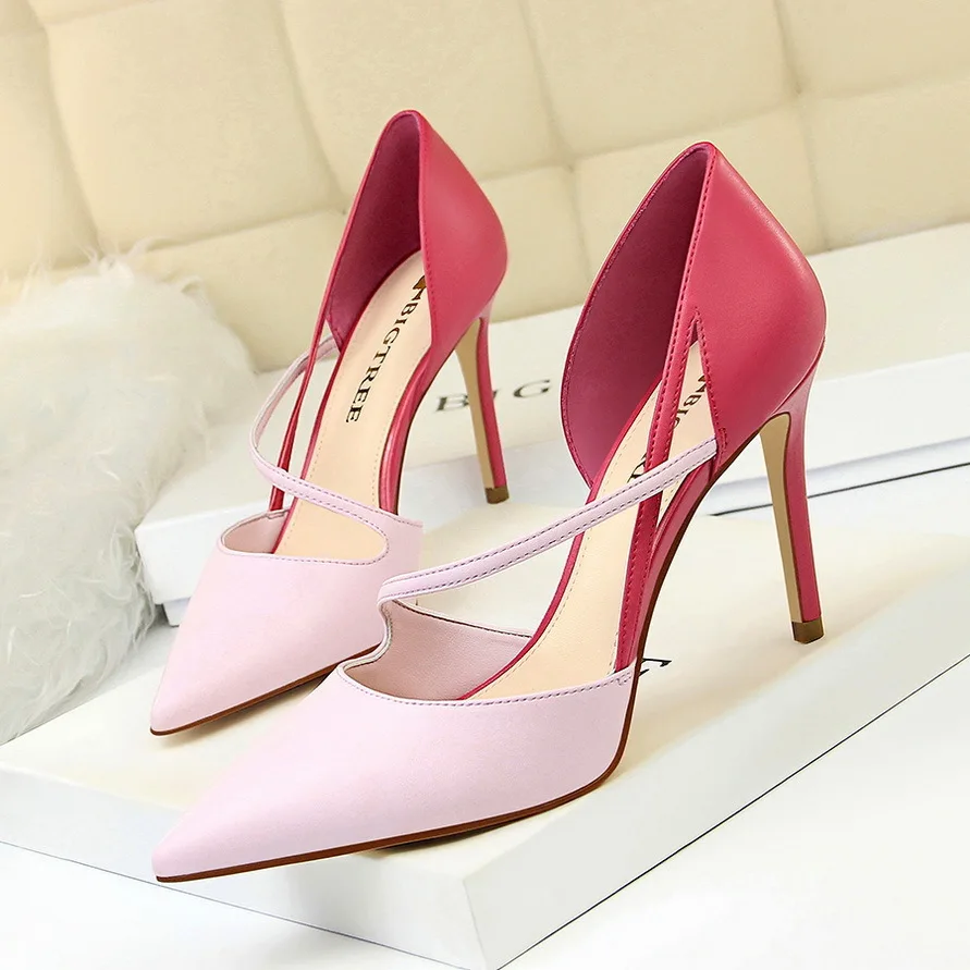 

Korean Fashion Sweet Shoes Women's High Heel Shallow Notched Pointed Colored Hollow Out One Line Slim Single Shoe Women Pumps