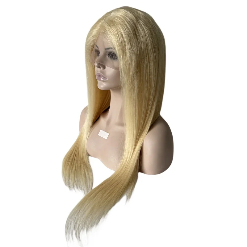 Perruque Full Lace Wig Brésilienne Naturelle Cheveux Vierges, Lisses et Soyeux, 24 Pouces, Blond, Densité #613 180%, pour Femme Blanche