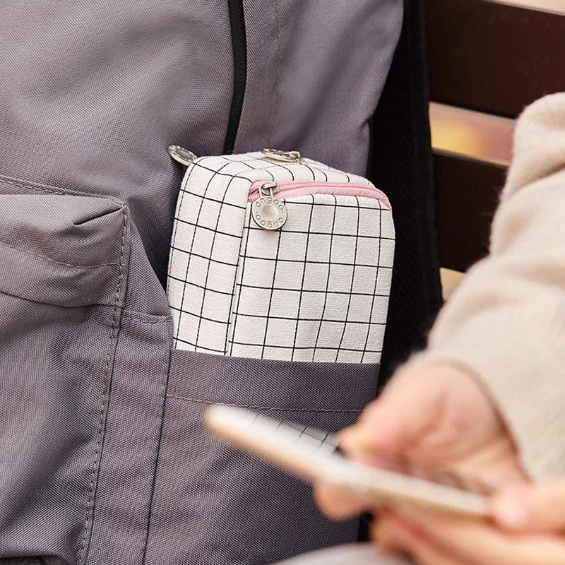 ANGOO 대형 연필 케이스, 대용량 3 칸 캔버스 연필 파우치, 남아 여학생, A