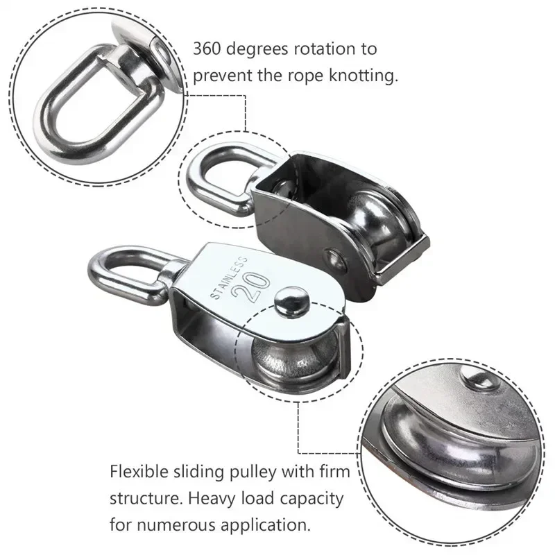 10Pcs Stainless Steel M15 M20 Pulley Steel Wire Pulley Swivel Hook Single Wheel Swivel Lifting Rope Pulley Block For Wire Rope