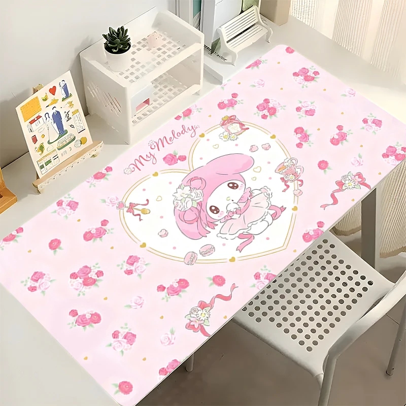 90 x 40 cm großes Mauspad, My Melody Lockedge, großes Gaming-Zubehör, Computer-Gamer-Tastatur, Mauspad, Schreibtisch-Mauspad mit festem Rand, als Geschenk
