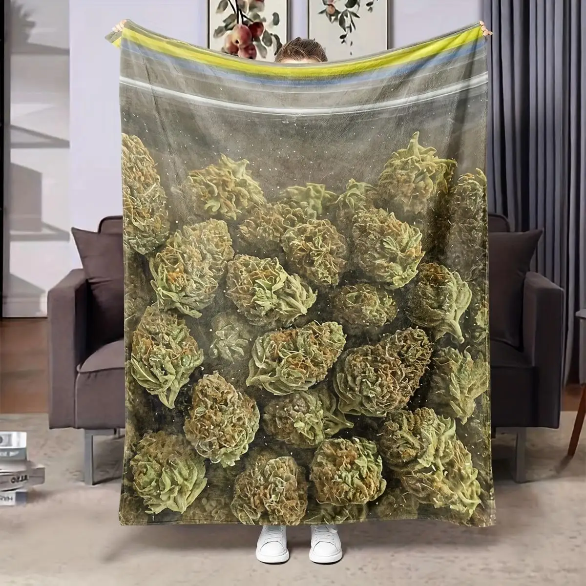 Realistic Cannabis Flower Throw Blanket Cozy Throw for Couch Decor Home Gift Idea