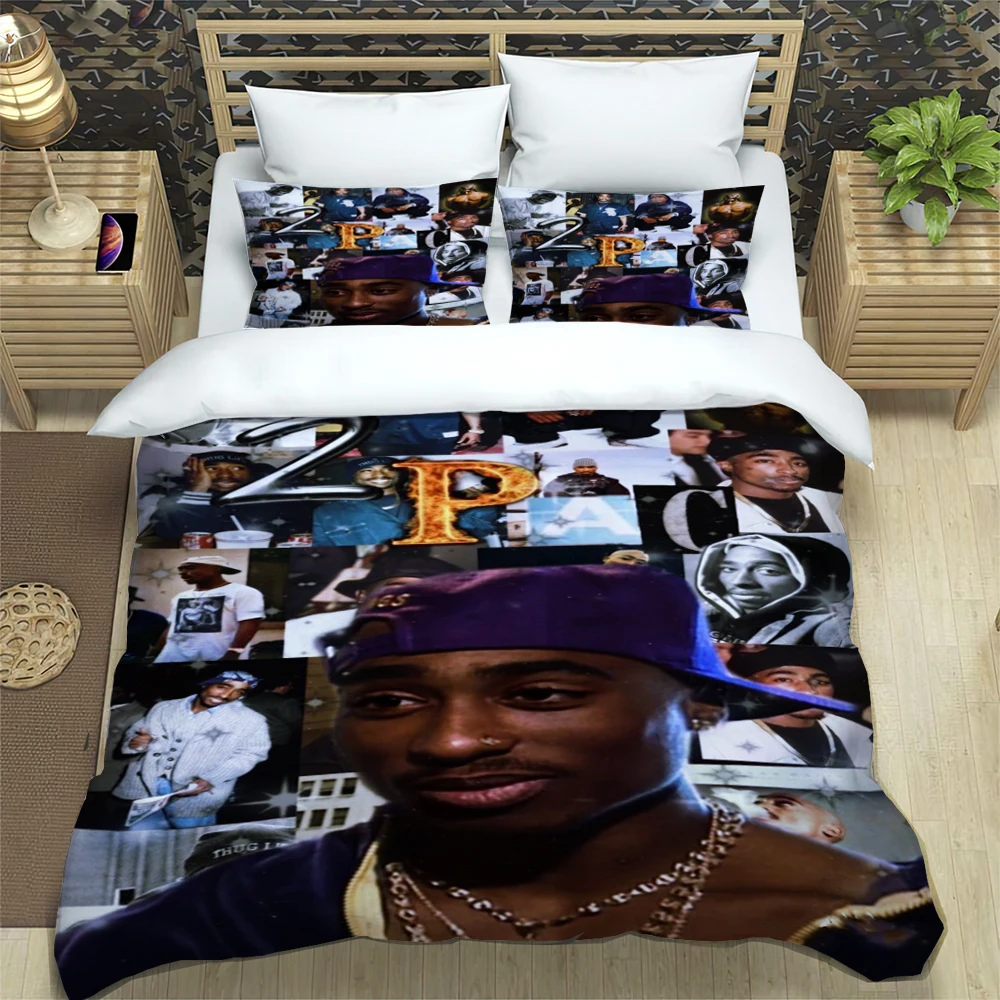 T-Tupac Shakur Fashion Trendy Print Three-piece Set Suitable for Kids or Adults Quilt Cover Pillowcase Bedding Set Birthday Gift