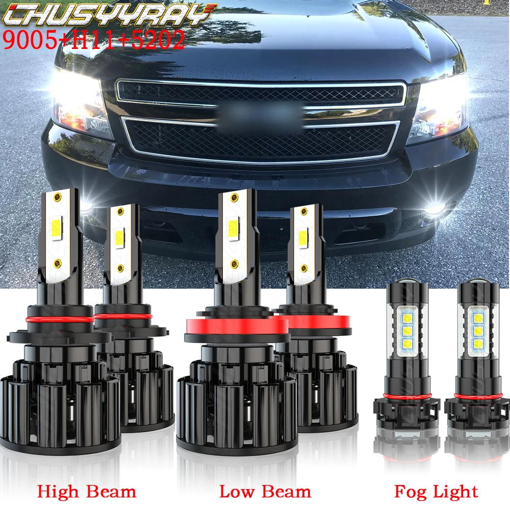 

CHUSYYRAY Car Lights Compatible For Chevy Avalanche 2007-2013 Led Bulbs 6x 9005 H11 High&Low Beam 5202 Fog Light Bulbs Combo