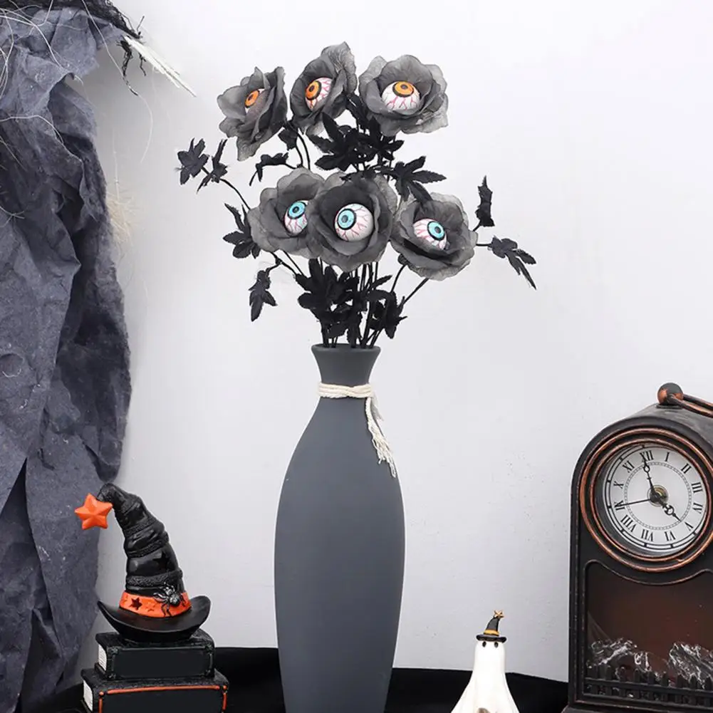 زهرة الهالوين الاصطناعية مقلة العين زهرة ديكور مخيف الهالوين زهرة العين الاصطناعية مع زخرفة أوراق القيقب الأسود #2
