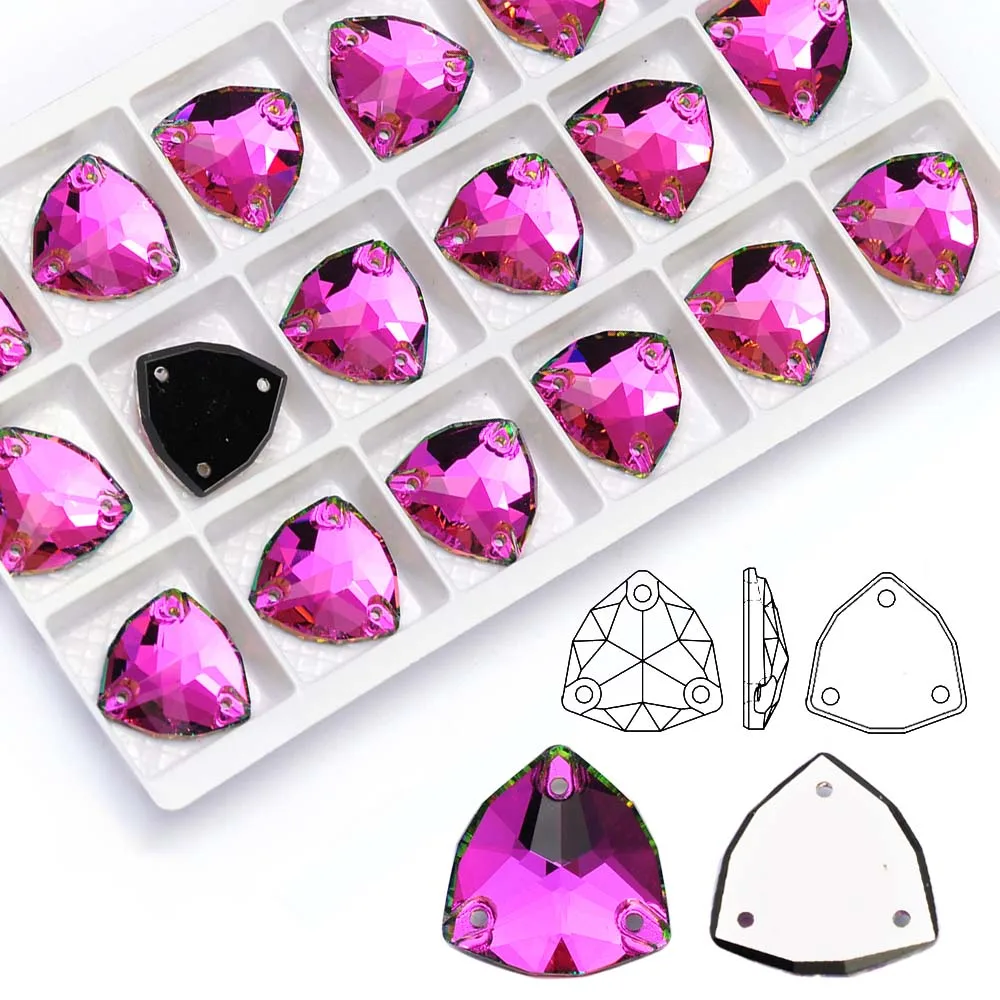 

Витрагила роза, сшитые стразы, треугольные хрустальные стразы с тремя отверстиями для одежды, платья, блестящая поверхность, стекло, шитье