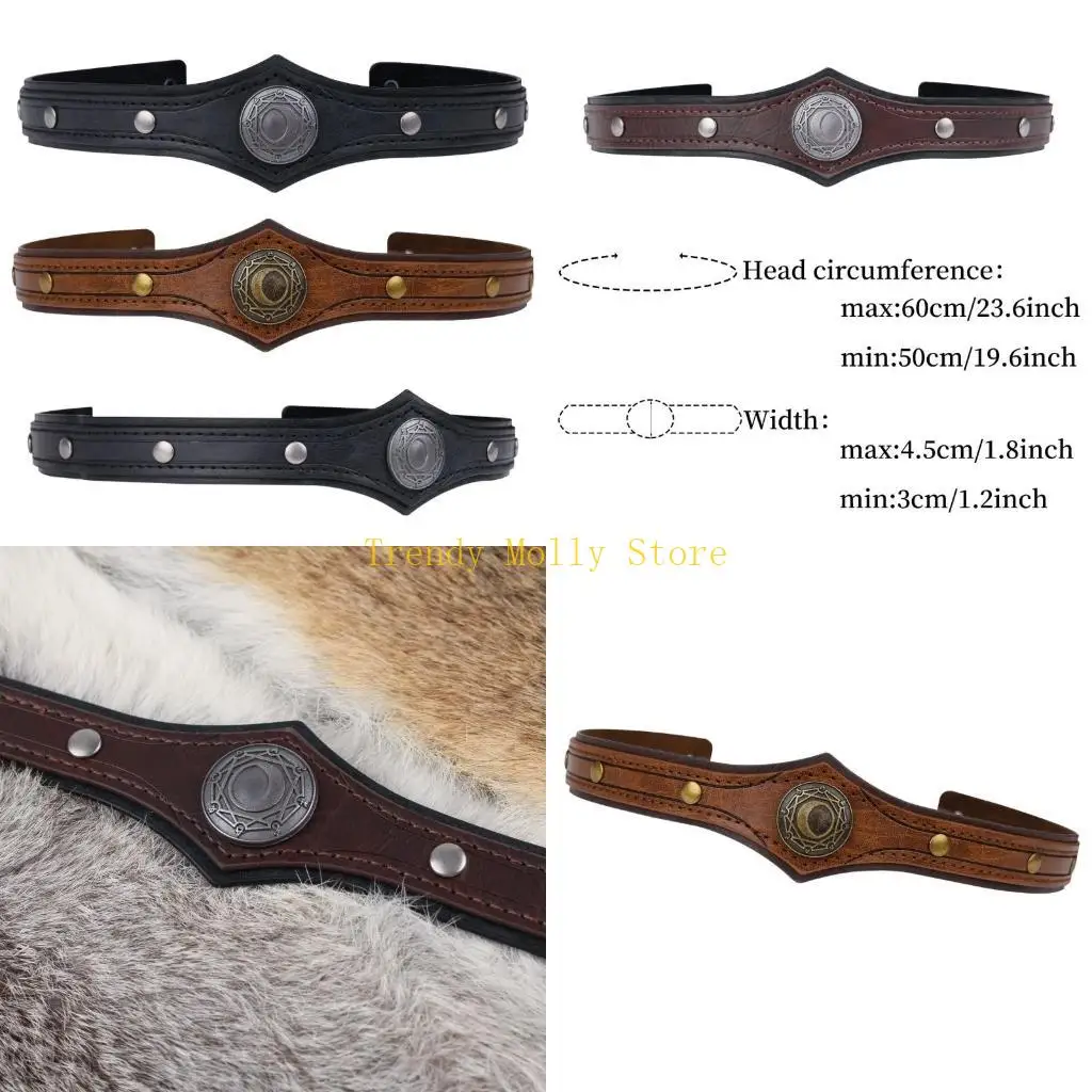 

N5KB Water Resistant PU Leather Hairband Medieval Styles Cosplay Costume Hairband for Women Theme Event Photography Headwear