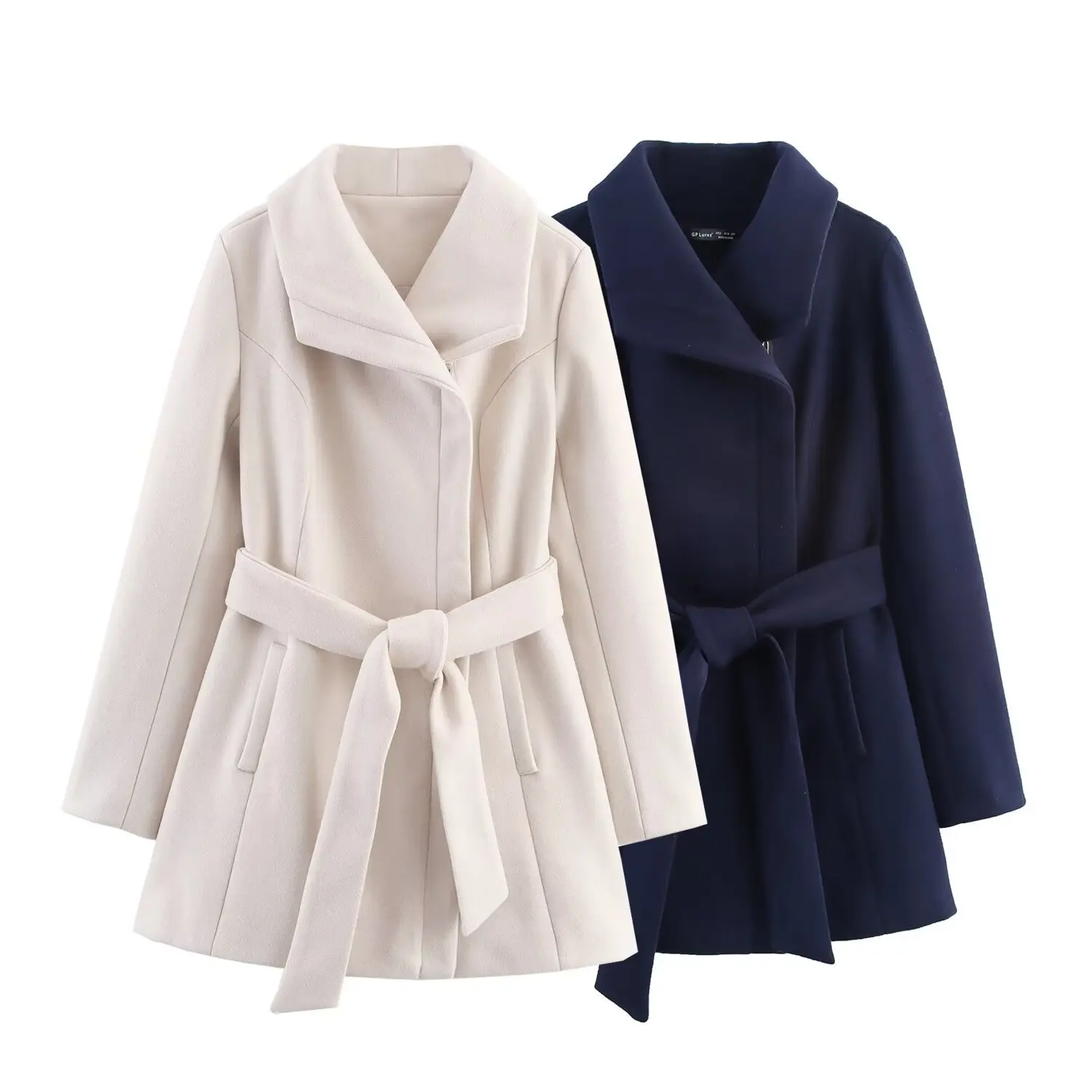 

Chic Fashion 2025 Winter Vintage Elegant Sashes Woman Long Coats Pocket Zipper Slim Casual Commute Modern Female Outwear