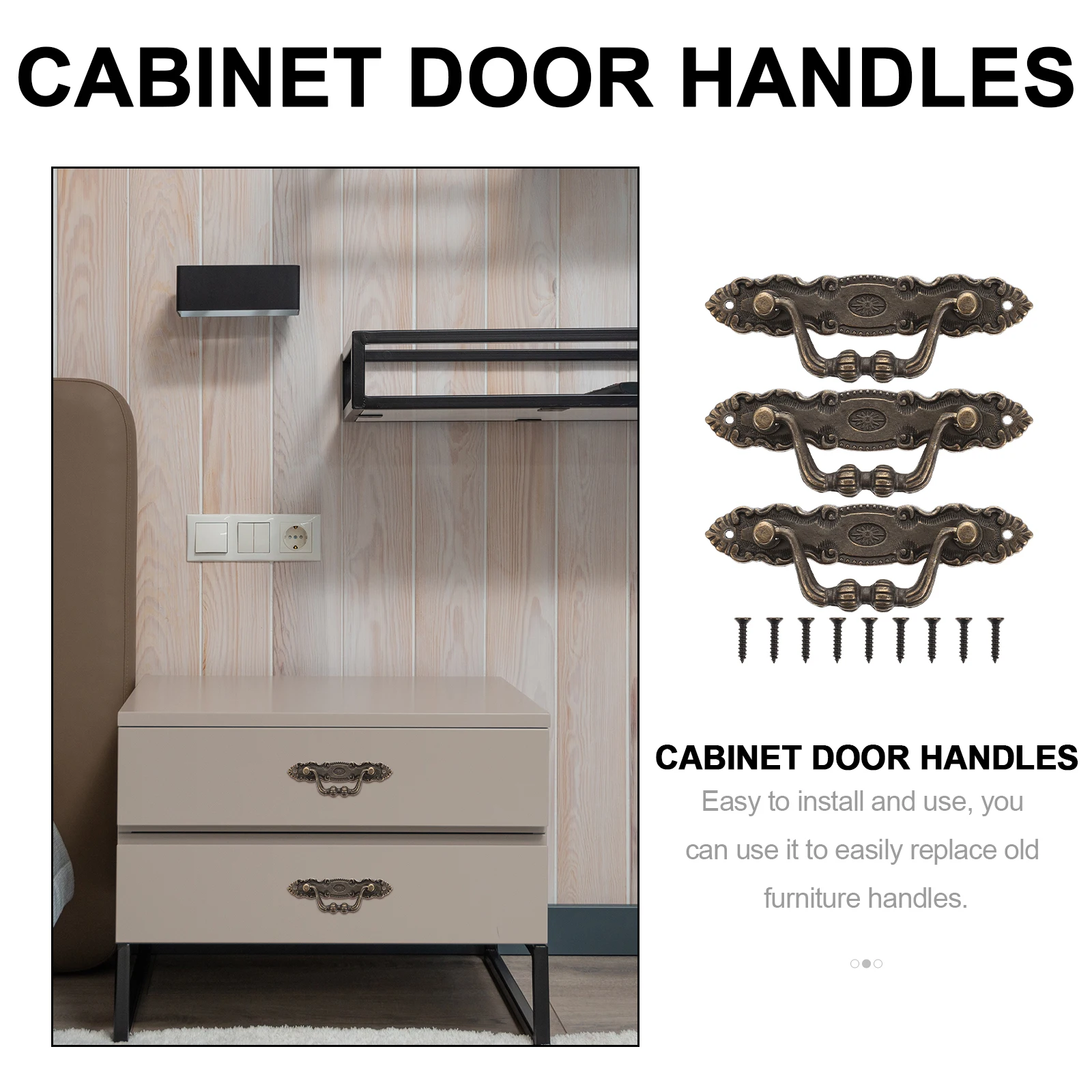 Cabinet Handle 3 Sets Gold Drawer Handles for Kitchen Furniture Cupboard Sliding Wardrobe Small Doors Zinc Alloy Vintage Style