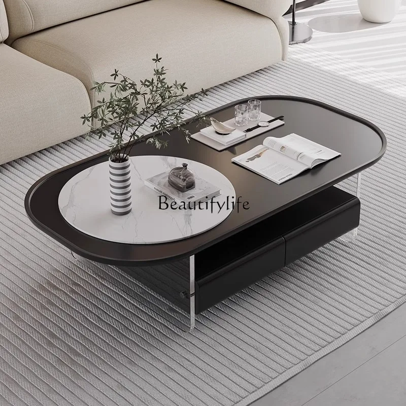 

-*Italian light luxury acrylic suspended transparent rock slab coffee table modern simple black