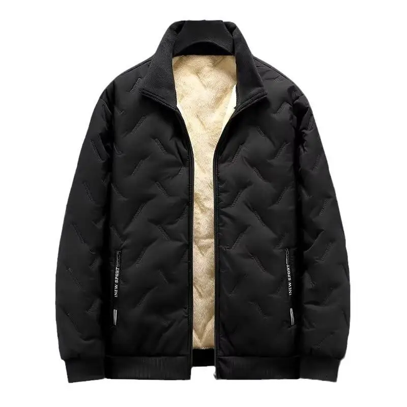 

Men's Loose Fit Lamb Velvet Cotton Jaet Autumn Winter Outdoor Wear Resistant Cold Proof Long Zipper Pure Color Casual Coat