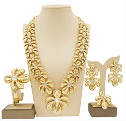 Italian Gold Plated Woman Necklace Jewelry Set Flower Bud Pendant Fashion Design Bracelet Earrings Nigeria Wedding Jewelry Sets