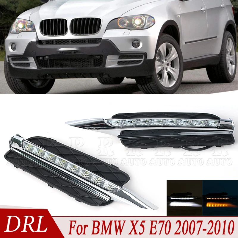 

R-AUTO DRL For BMW X5 E70 2007 2008 2009 2010 LED Front Bumper Daytime Running Lights Daylight LED Fog Head Lamp Light Cover