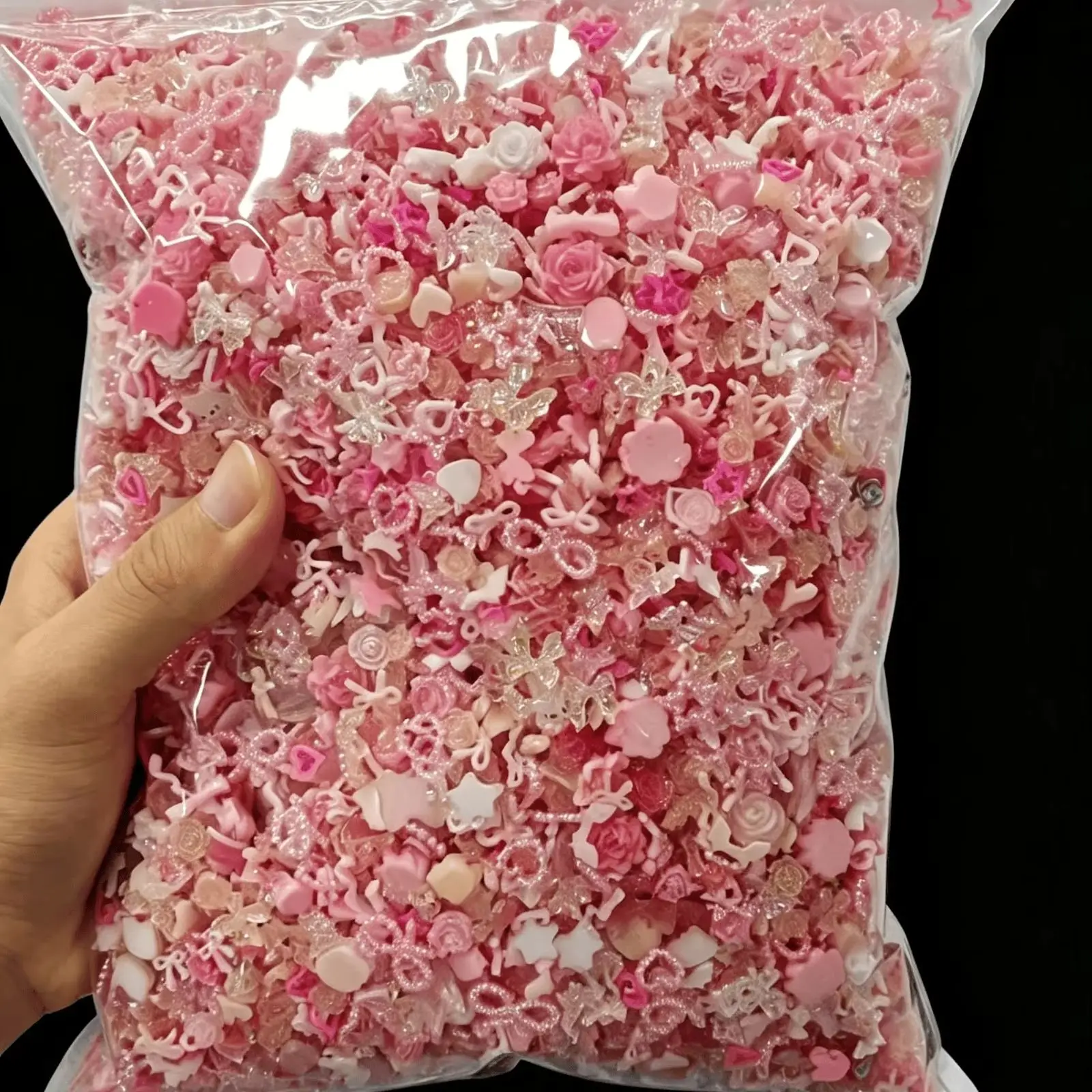 1KG Pink Mixed Resin Charms Bulk Assorted Flower Bow Heart Flat Back Ornaments For DIY Nail Art Handmade Craft Decor