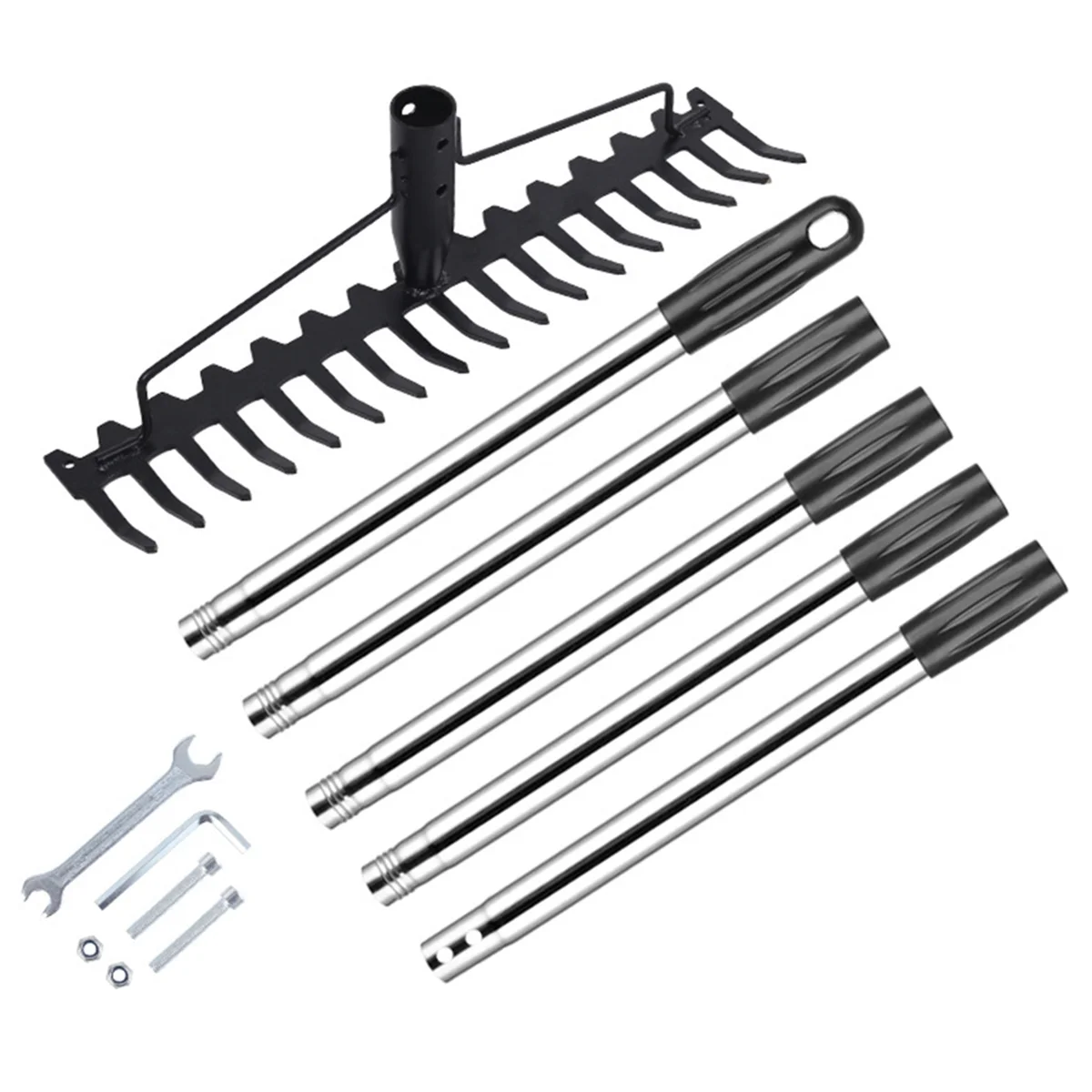 17 Steel Teeth Metal Head Rake Soil Scarifier with Stainless Steel Handle for Collecting Leaves and Leveling Your Lawn