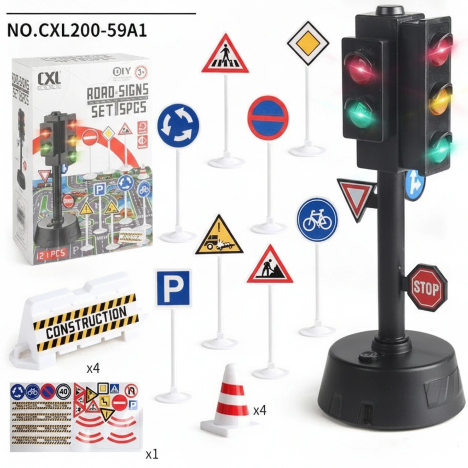 Traffic Indicator Toy with Road Signs Realistic Traffic Sign Toy Set Street Signs Playset Bright Safe for Children, Playroom